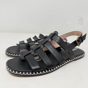 J. Crew Black Leather Vachetta Caged Gladiator Sandals Size 9 US Flat Boho